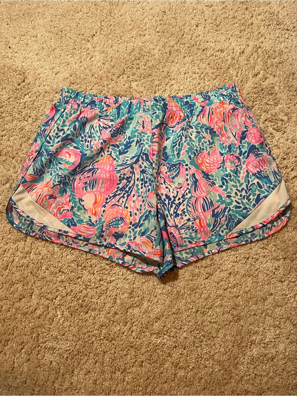 Lilly Pulitzer Tropical Floral Athletic Shorts in Pink & Teal